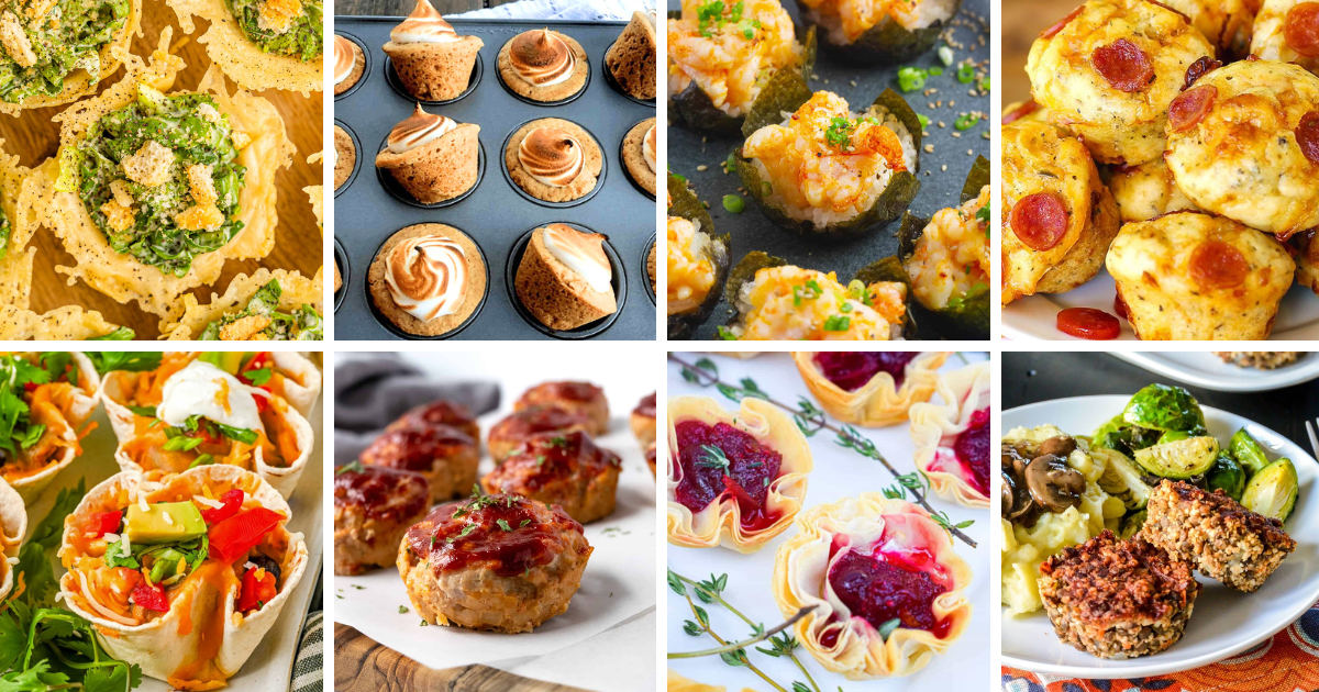collage of 8 muffin tin recipes no text.