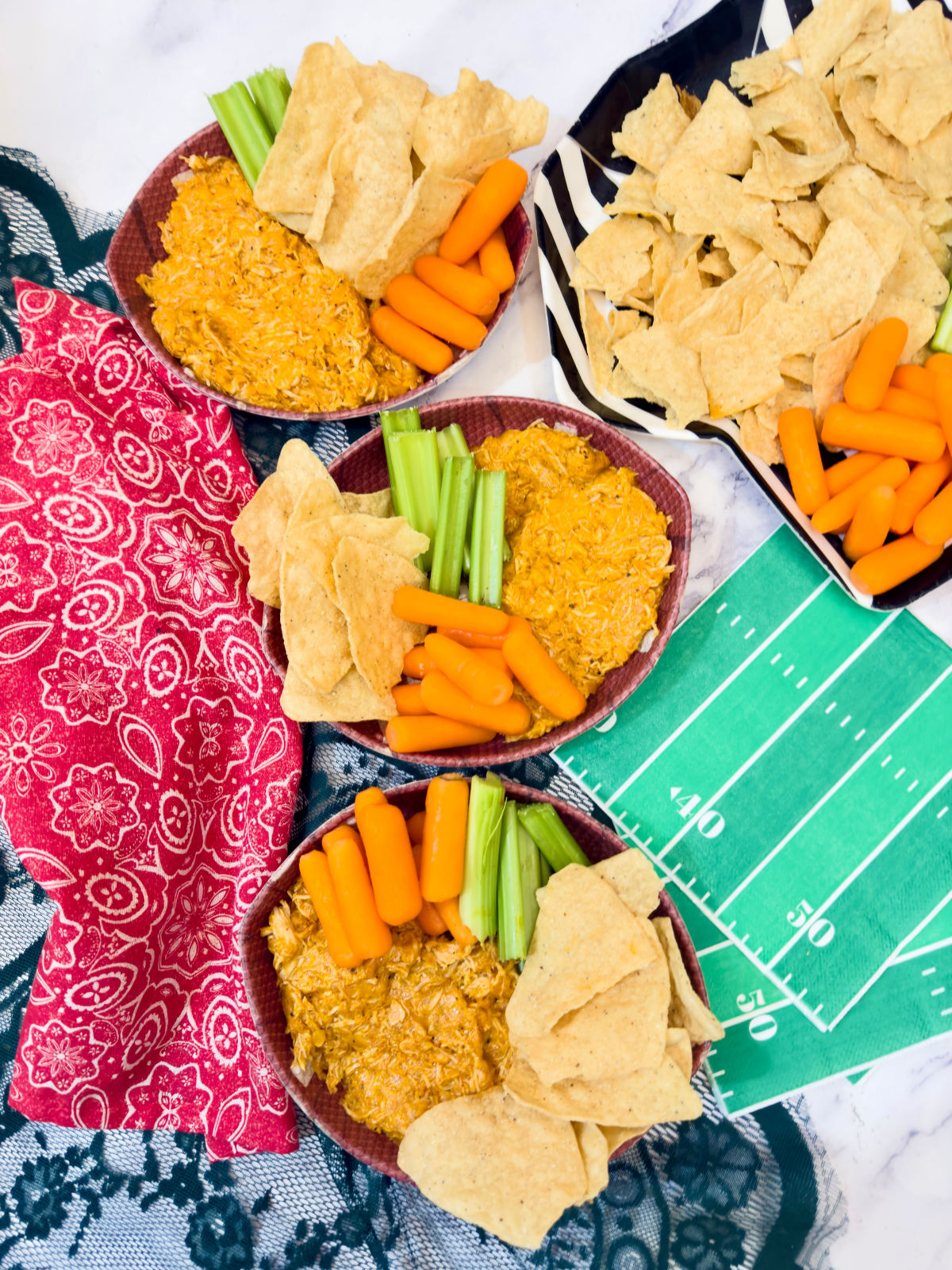 football bowls with chicken dip