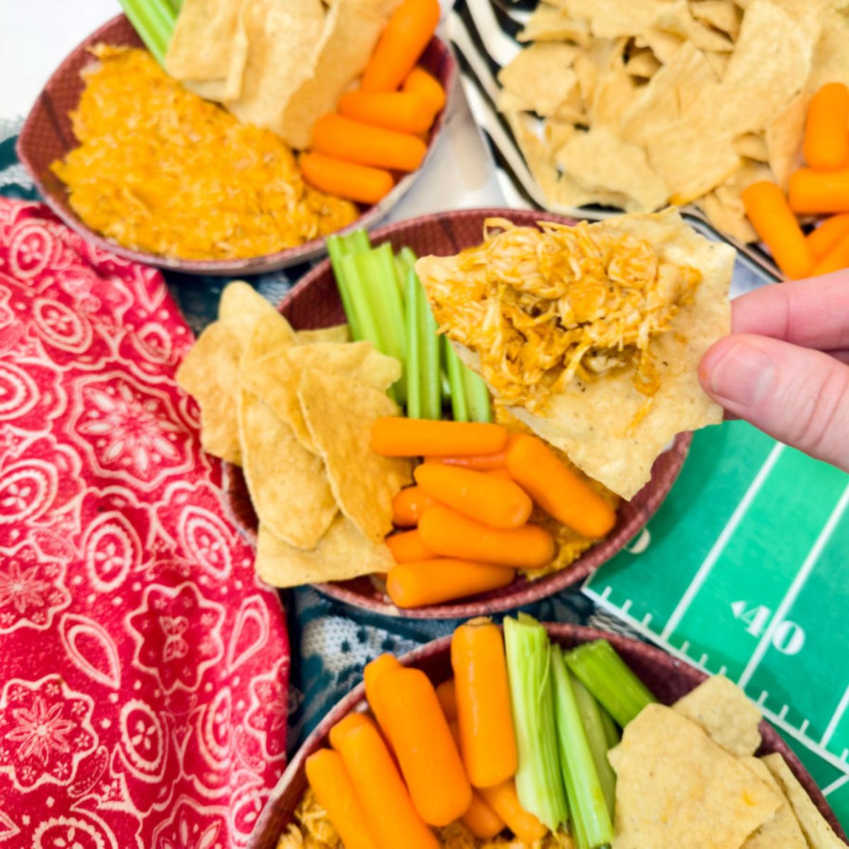 football bowls with buffalo chicken wing dip