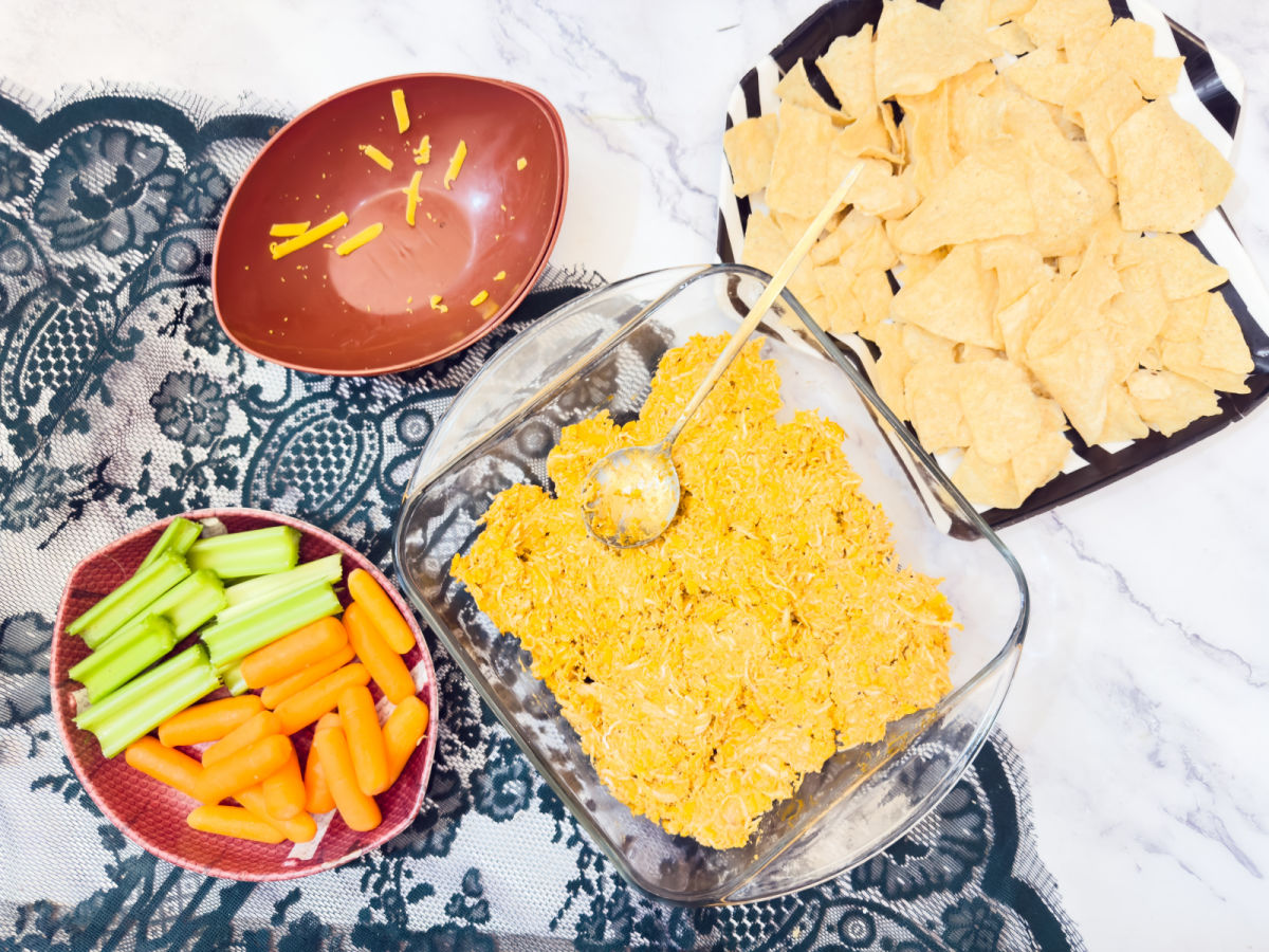 baking dish with chicken dip