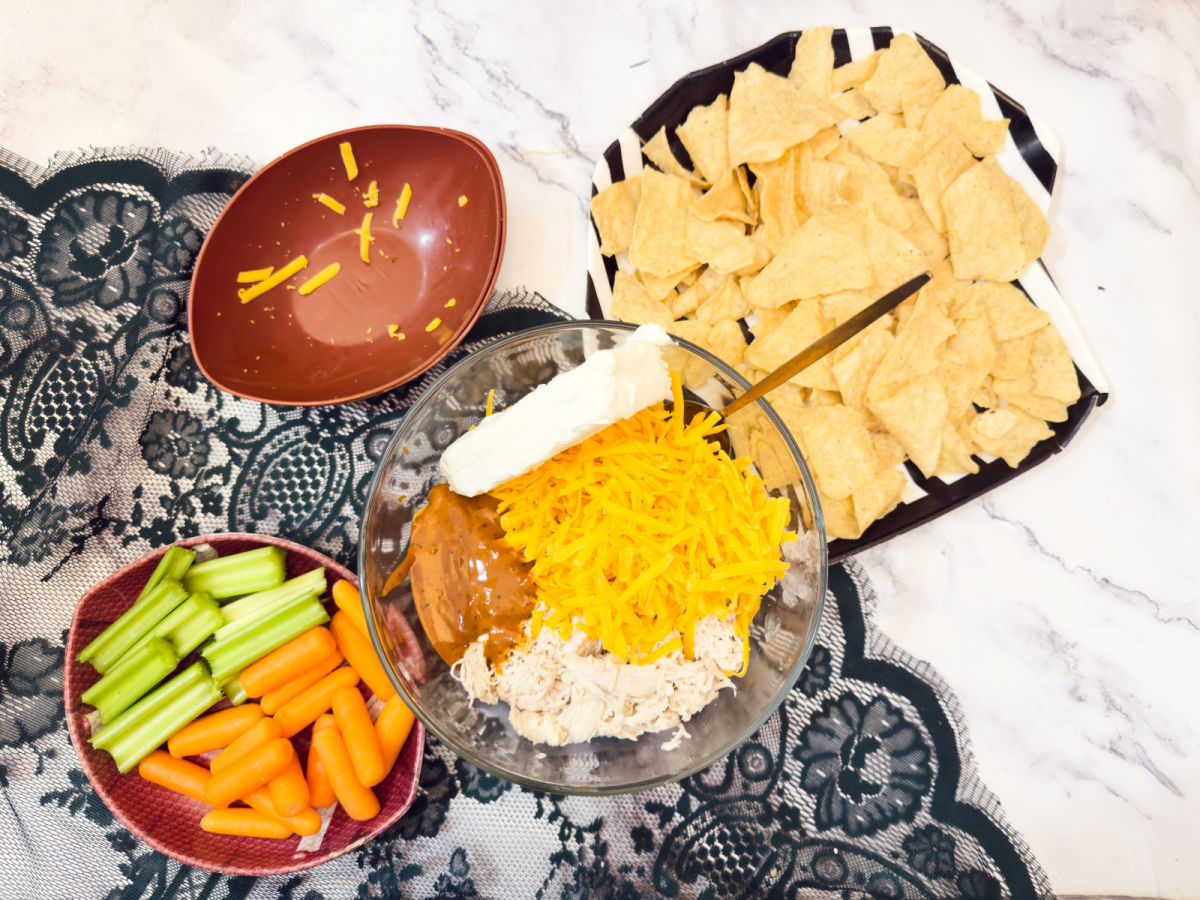 mixing ingredients for chicken wing dip