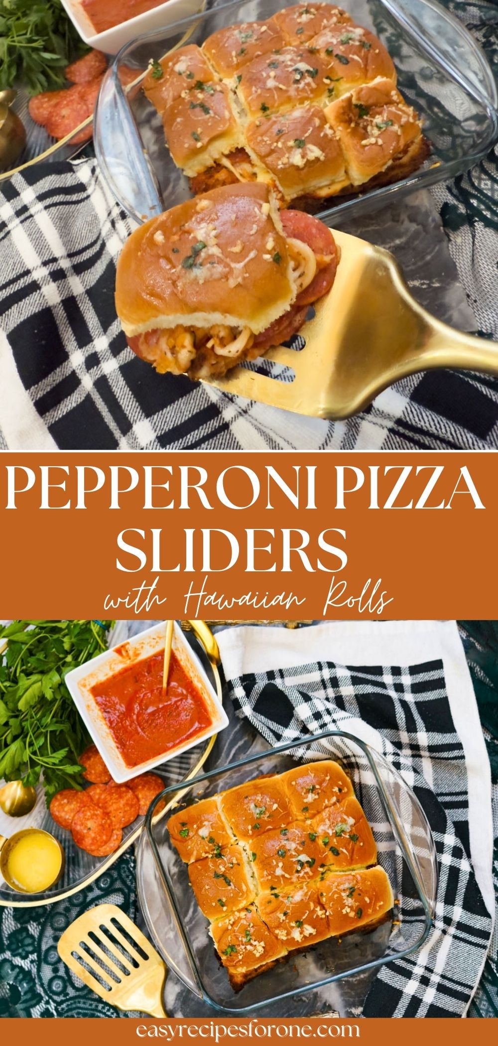 collage with 2 images pepperoni pizza sliders