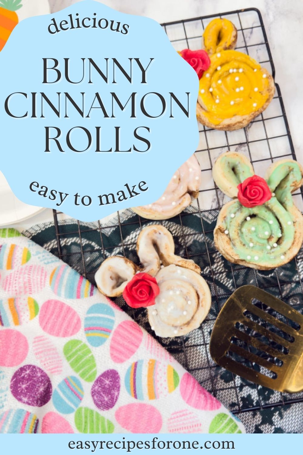 easter bunny cinnamon rolls with text overlay