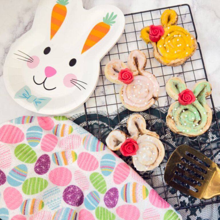 bunny cinnamon rolls with easter towel