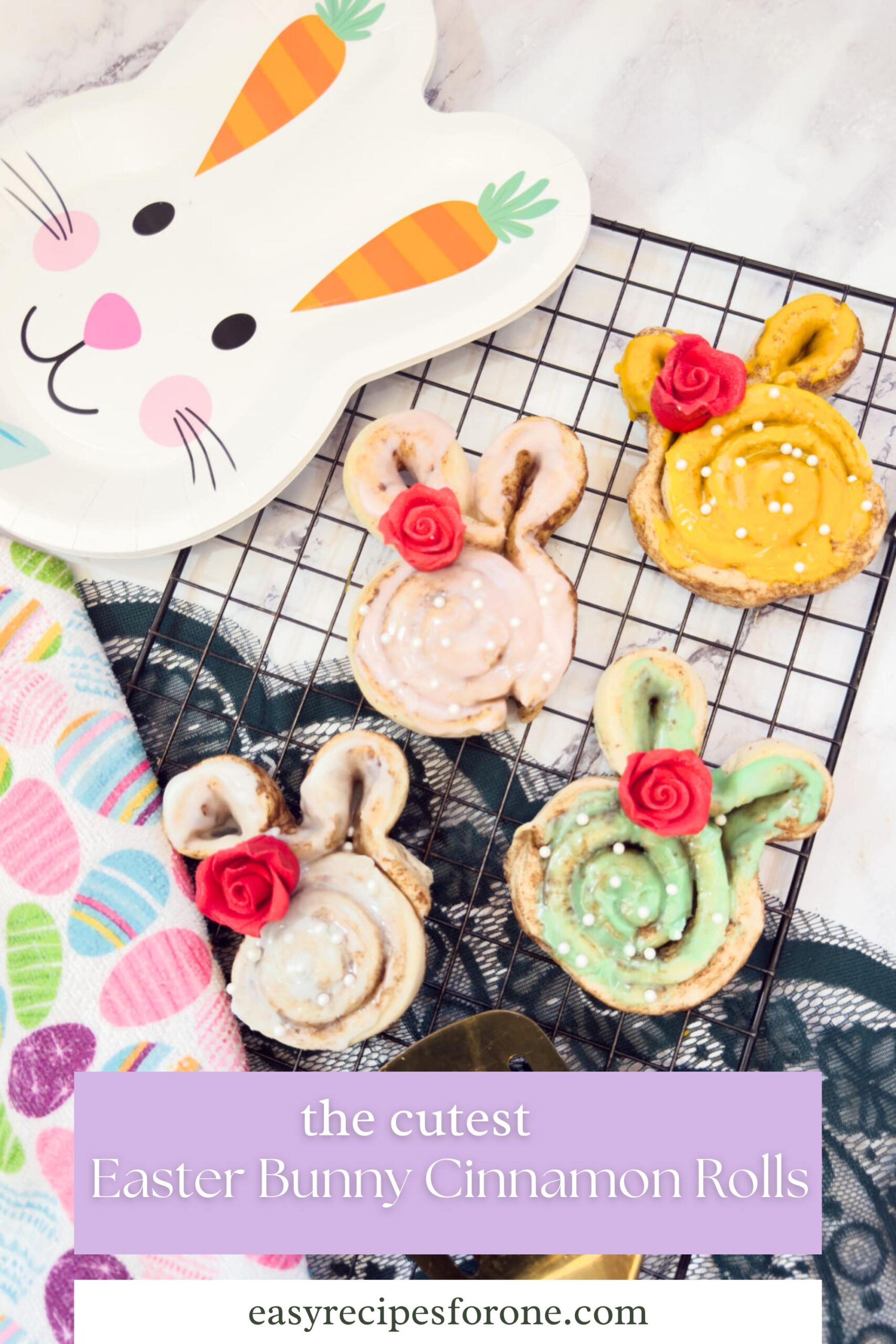 vertical image for Easter bunny cinnamon rolls