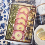 cooked ham steaks with potatoes and green beans