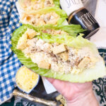 close up of chicken caesar lettuce boats