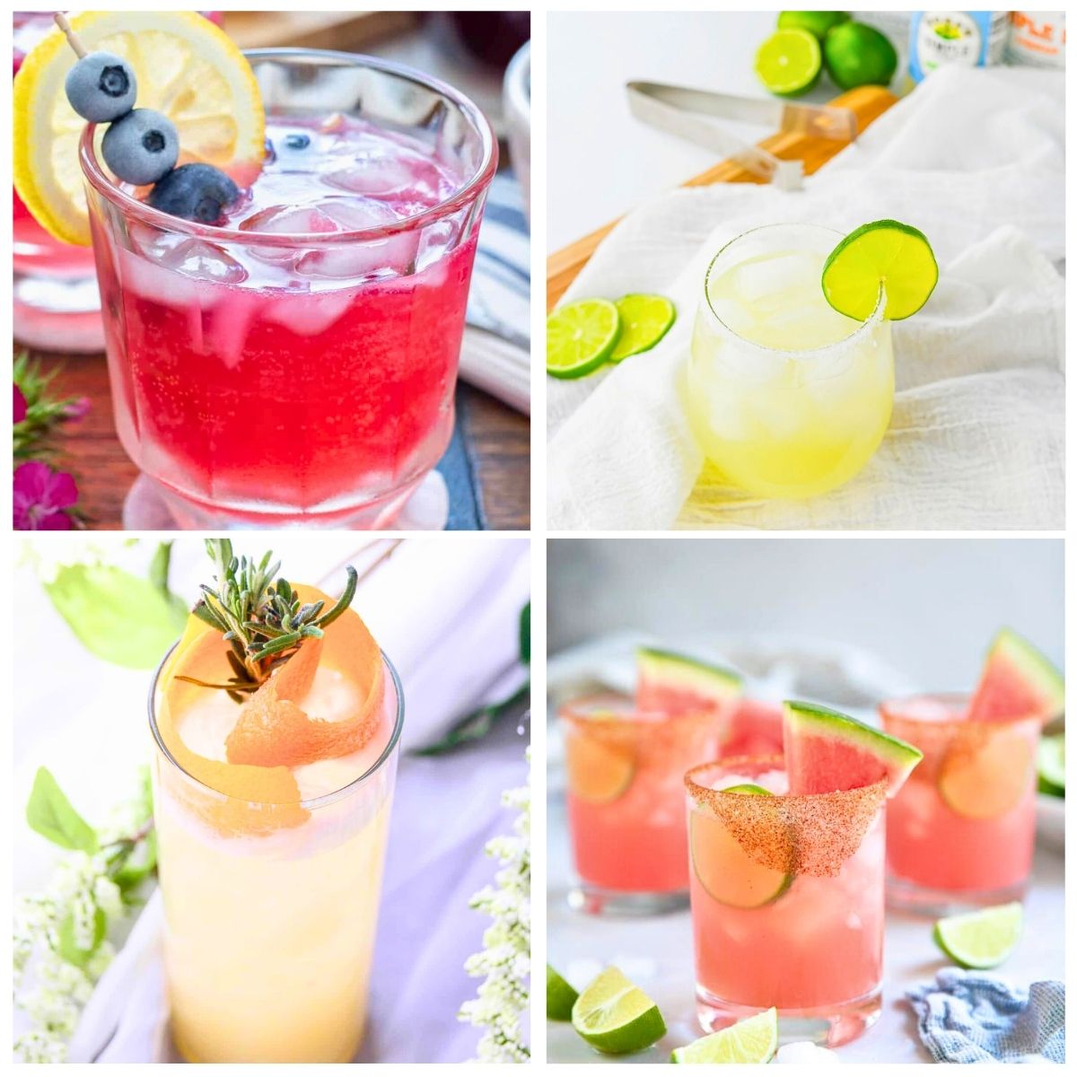 collage with 4 images summer cocktails