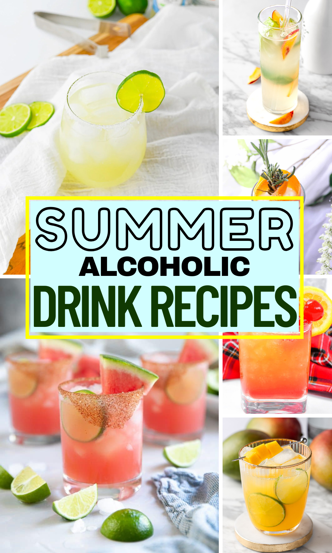 vertical collage image with summer cocktails
