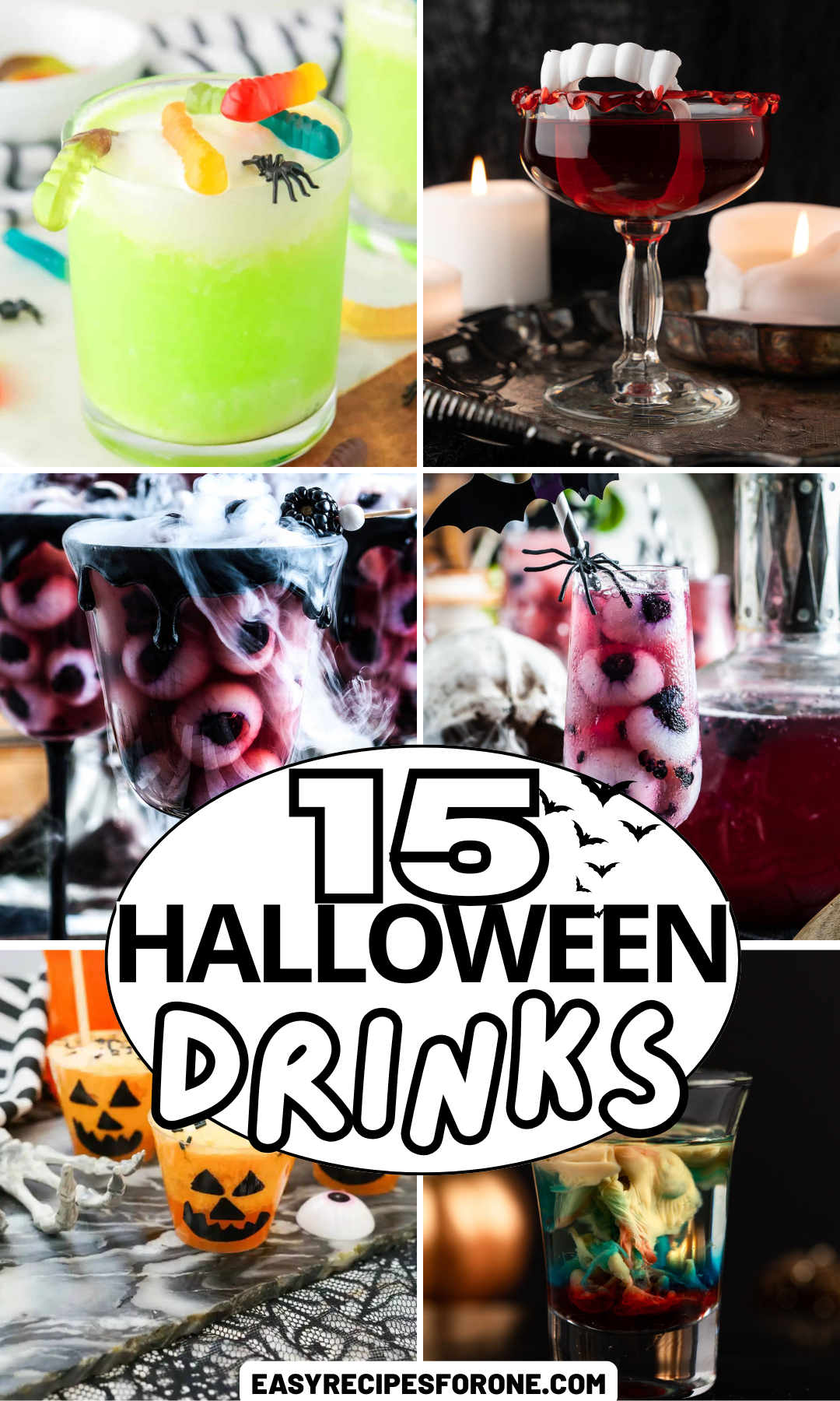 6 image collage Halloween drinks