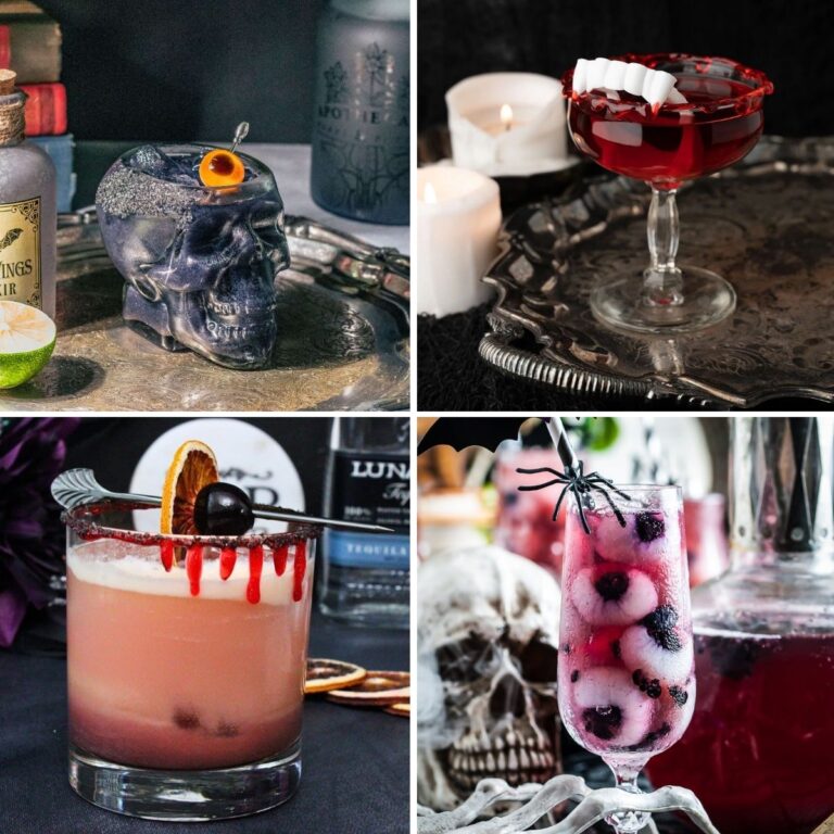 collage with 4 Halloween cocktails