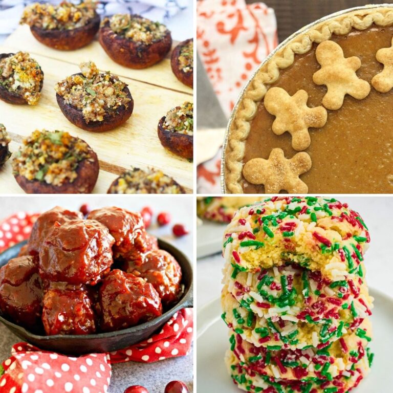 4 image collage make ahead freezer friendly Christmas recipes