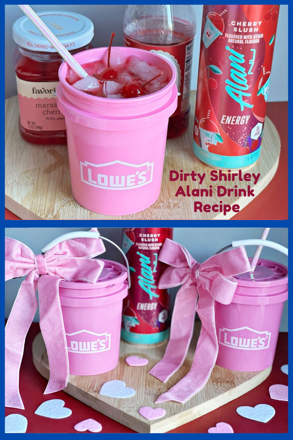 dirty shirley drink in pink mini bucket from lowes