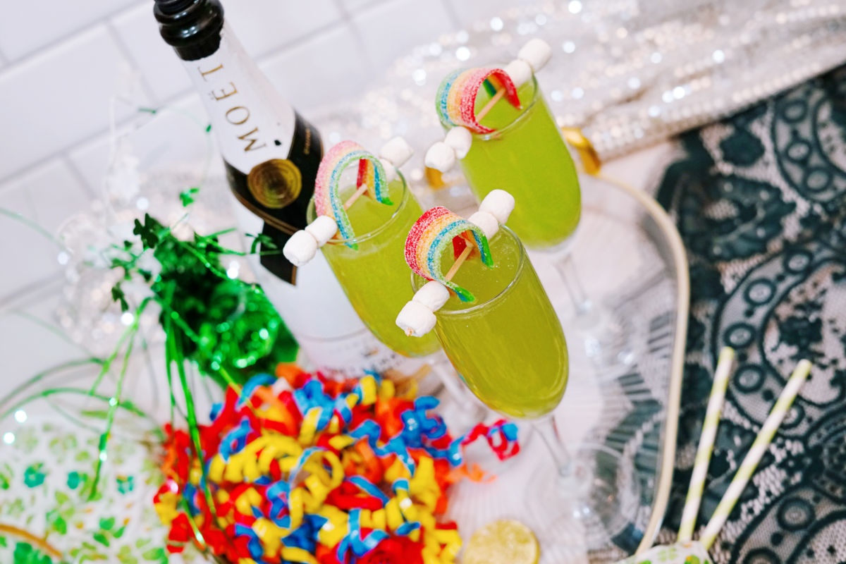 making rainbow candy picks for green mimosa